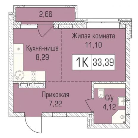 Вариант №7347, 1-комнатная квартира в жилом комплексе 