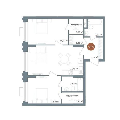 Вариант №15004, 3-комнатная квартира в жилом комплексе Нормандия-Неман