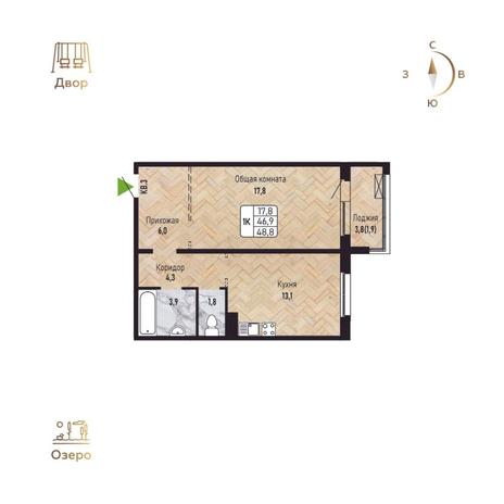 Вариант №12323, 1-комнатная квартира в жилом комплексе Акация на Кедровой