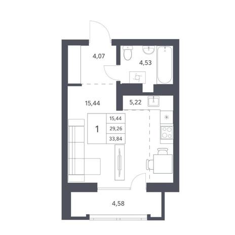 Вариант №11513, 1-комнатная квартира в жилом комплексе 