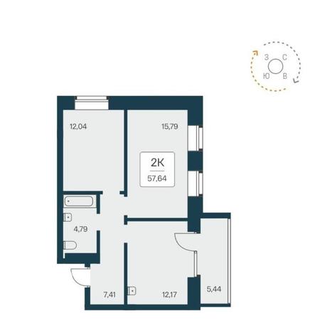 Вариант №12386, 2-комнатная квартира в жилом комплексе 