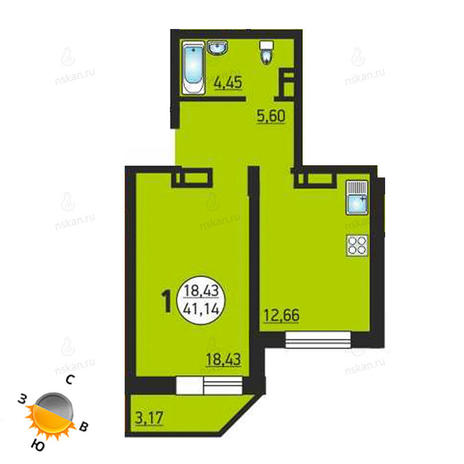 Вариант №1382, 1-комнатная квартира в жилом комплексе Фрунзе 49