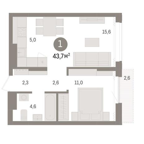 Вариант №9010, 1-комнатная квартира в жилом комплексе Расцветай на Авиастроителей