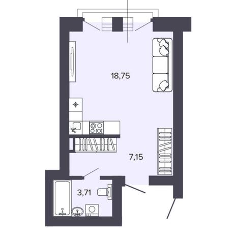 Вариант №8190, 1-комнатная квартира в жилом комплексе Прованс