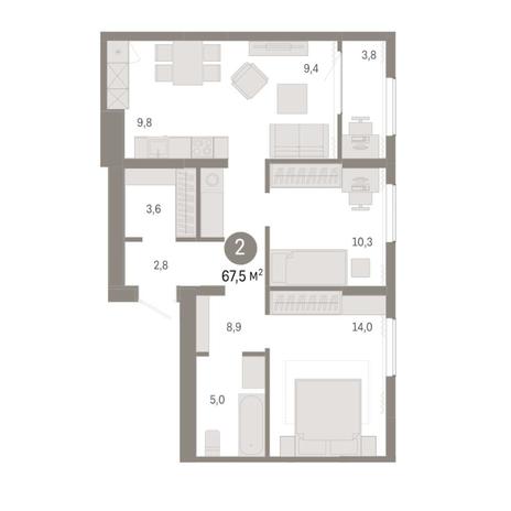 Вариант №8338, 3-комнатная квартира в жилом комплексе Smart Avenue
