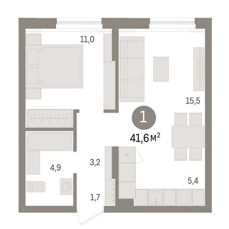 Вариант №9006, 1-комнатная квартира в жилом комплексе 