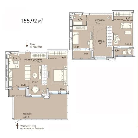Вариант №6414, 4-комнатная квартира в жилом комплексе 