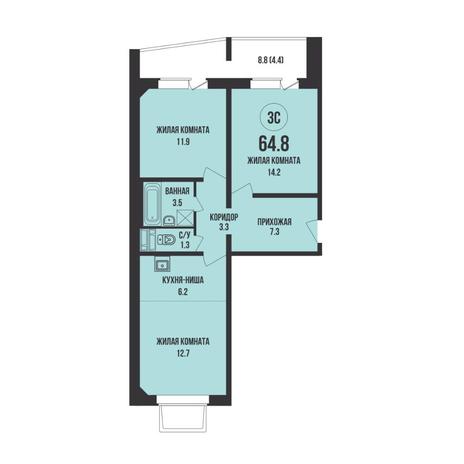 Вариант №15303, 3-комнатная квартира в жилом комплексе Приозерный