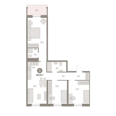 Вариант №8101, 4-комнатная квартира в жилом комплексе Квартал на Никитина
