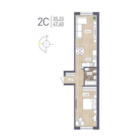 Вариант №12210, 2-комнатная квартира в жилом комплексе 