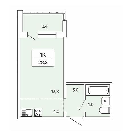 Вариант №8933, 1-комнатная квартира в жилом комплексе 