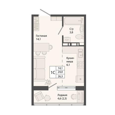 Вариант №13133, 1-комнатная квартира в жилом комплексе Сосновый бор