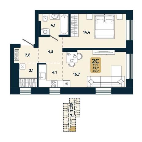 Вариант №15138, 2-комнатная квартира в жилом комплексе 