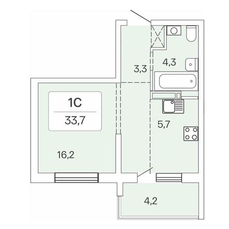 Вариант №7731, 1-комнатная квартира в жилом комплексе 