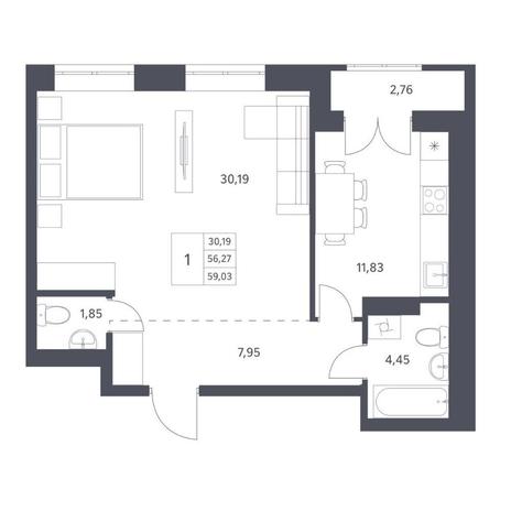 Вариант №14424, 1-комнатная квартира в жилом комплексе 