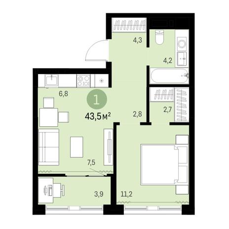 Вариант №6332, 2-комнатная квартира в жилом комплексе 