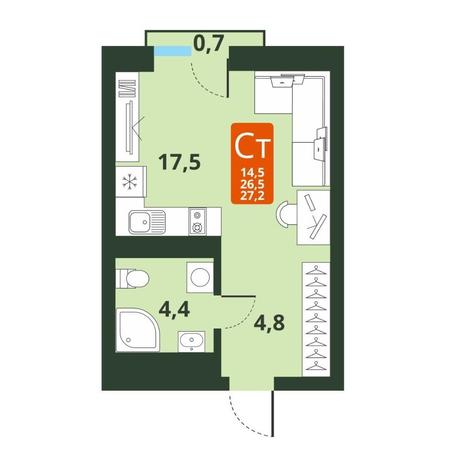 Вариант №13805, 1-комнатная квартира в жилом комплексе 