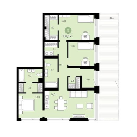Вариант №9248, 3-комнатная квартира в жилом комплексе Авиатор