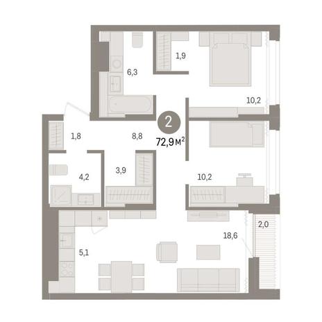 Вариант №9013, 2-комнатная квартира в жилом комплексе Мылзавод