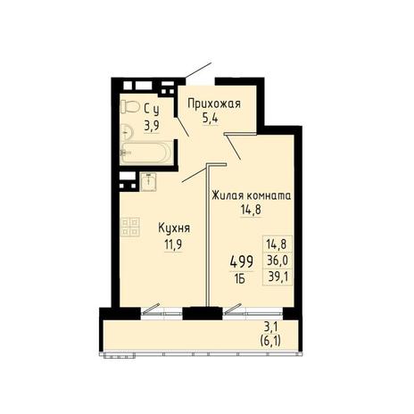 Вариант №13306, 1-комнатная квартира в жилом комплексе Поколение
