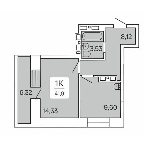 Вариант №8891, 1-комнатная квартира в жилом комплексе 