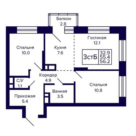 Вариант №16098, 3-комнатная квартира в жилом комплексе Citatum