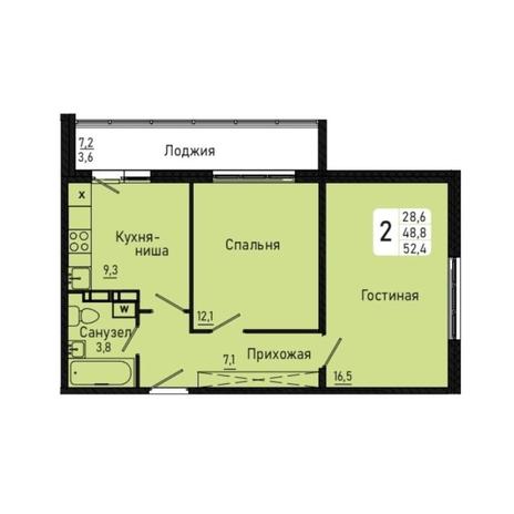 Вариант №8472, 2-комнатная квартира в жилом комплексе Tesla Park