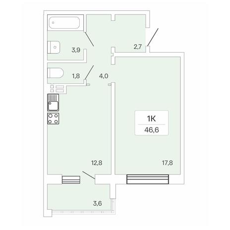 Вариант №8244, 1-комнатная квартира в жилом комплексе 