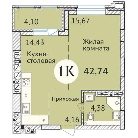 Вариант №6424, 2-комнатная квартира в жилом комплексе Приозерный