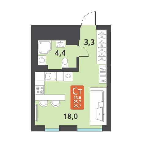 Вариант №12723, 1-комнатная квартира в жилом комплексе 