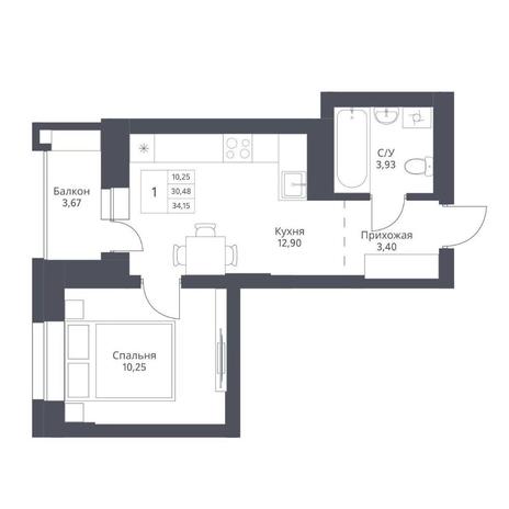 Вариант №16958, 1-комнатная квартира в жилом комплексе City Towers