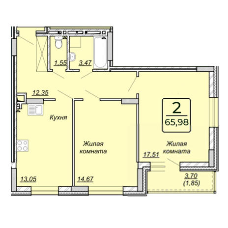 Вариант №3905, 2-комнатная квартира в жилом комплексе Октябрьский квартал