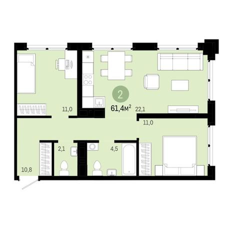 Вариант №6887, 3-комнатная квартира в жилом комплексе Енисей