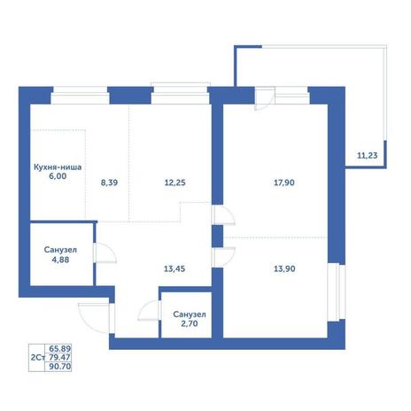 Вариант №15281, 3-комнатная квартира в жилом комплексе Новаторы