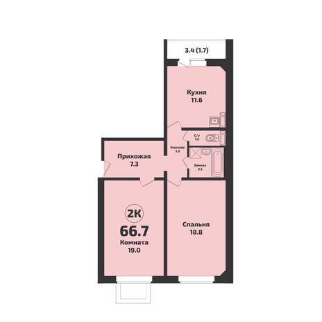 Вариант №11474, 2-комнатная квартира в жилом комплексе 