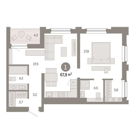 Вариант №14879, 1-комнатная квартира в жилом комплексе Авиатор