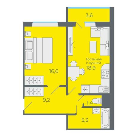 Вариант №7505, 2-комнатная квартира в жилом комплексе 