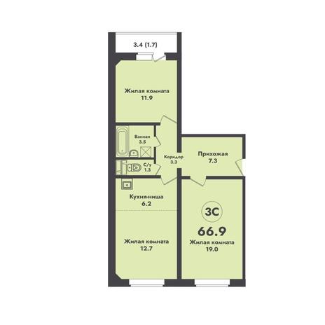 Вариант №13081, 3-комнатная квартира в жилом комплексе 