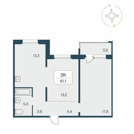 Вариант №10282, 2-комнатная квартира в жилом комплексе Дивногорский