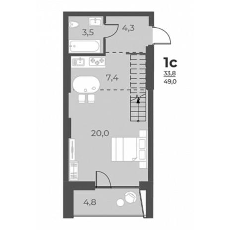 Вариант №5833, 1-комнатная квартира в жилом комплексе Нормандия-Неман