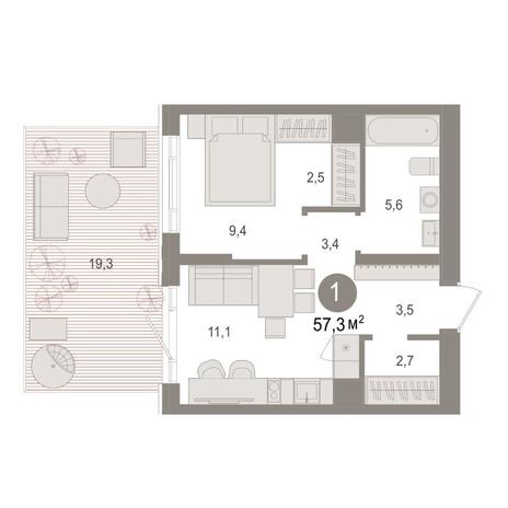 Вариант №14949, 1-комнатная квартира в жилом комплексе 19|56 Кварталы Телецентра