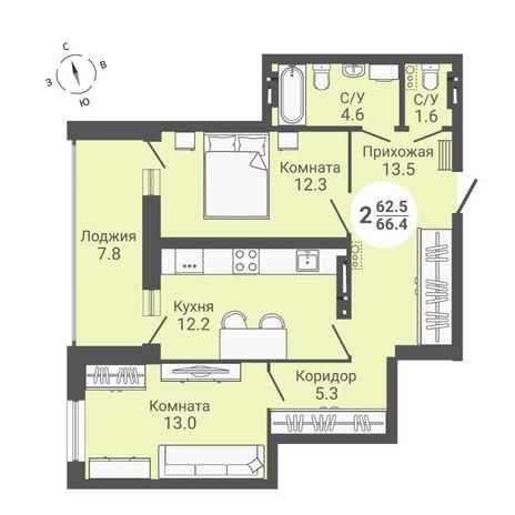 Вариант №10577, 2-комнатная квартира в жилом комплексе 