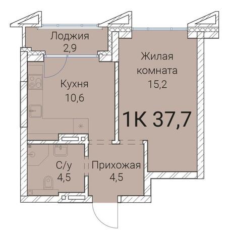 Вариант №10021, 1-комнатная квартира в жилом комплексе 