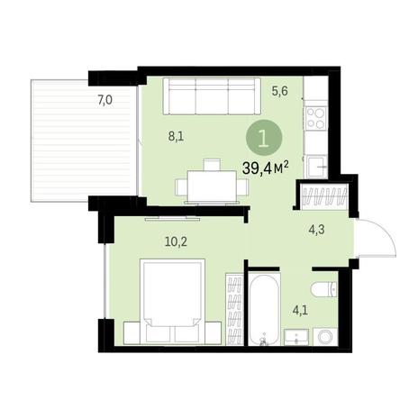 Вариант №9492, 2-комнатная квартира в жилом комплексе Венеция