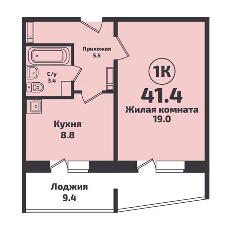Вариант №4953, 1-комнатная квартира в жилом комплексе 
