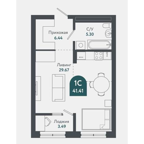 Вариант №15697, 1-комнатная квартира в жилом комплексе Tesla Park