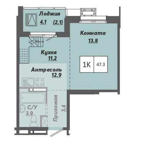 Вариант №9511, 1-комнатная квартира в жилом комплексе Ежевика