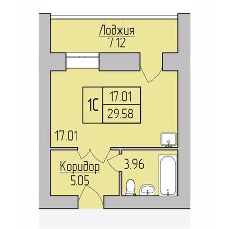 Вариант №6968, 1-комнатная квартира в жилом комплексе 