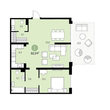 Вариант №9221, 1-комнатная квартира в жилом комплексе 