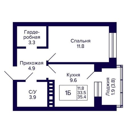 Вариант №14318, 1-комнатная квартира в жилом комплексе Сосновый бор
